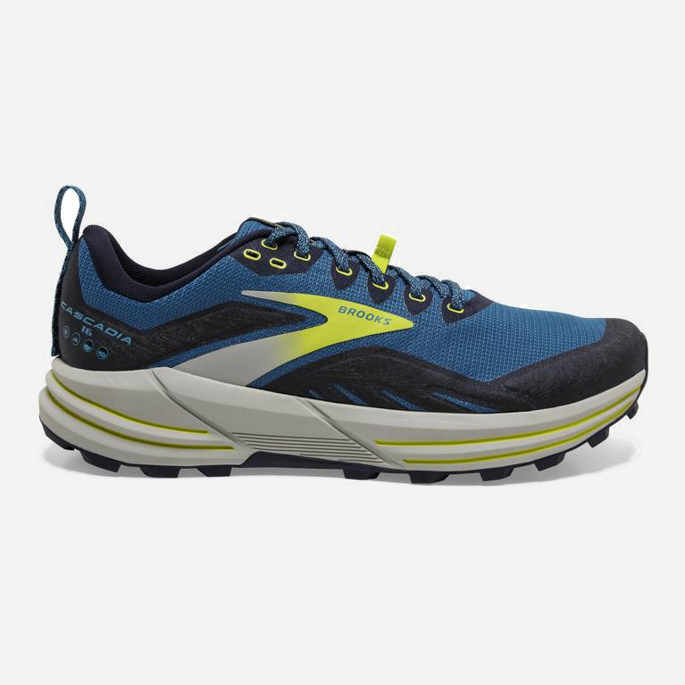 Brooks Cascadia 16 Israel - Men's Flexible Trail Running Shoes - Mykonos Blue/Peacoat/Lime (94380-RP